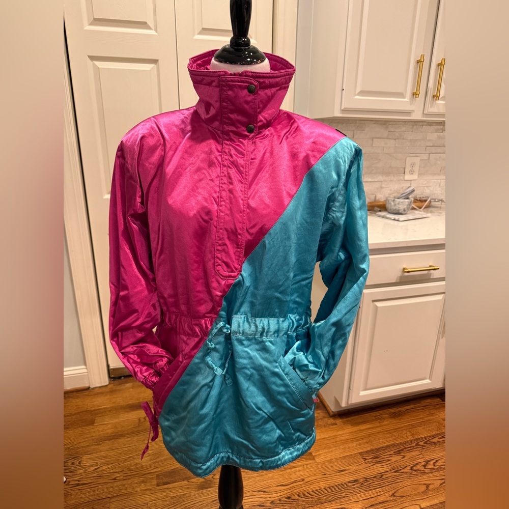 Skea Paris Vail Ski Jacket Vtg 80s Womens Sz 4. Retro Colorblock Pink Turquoise